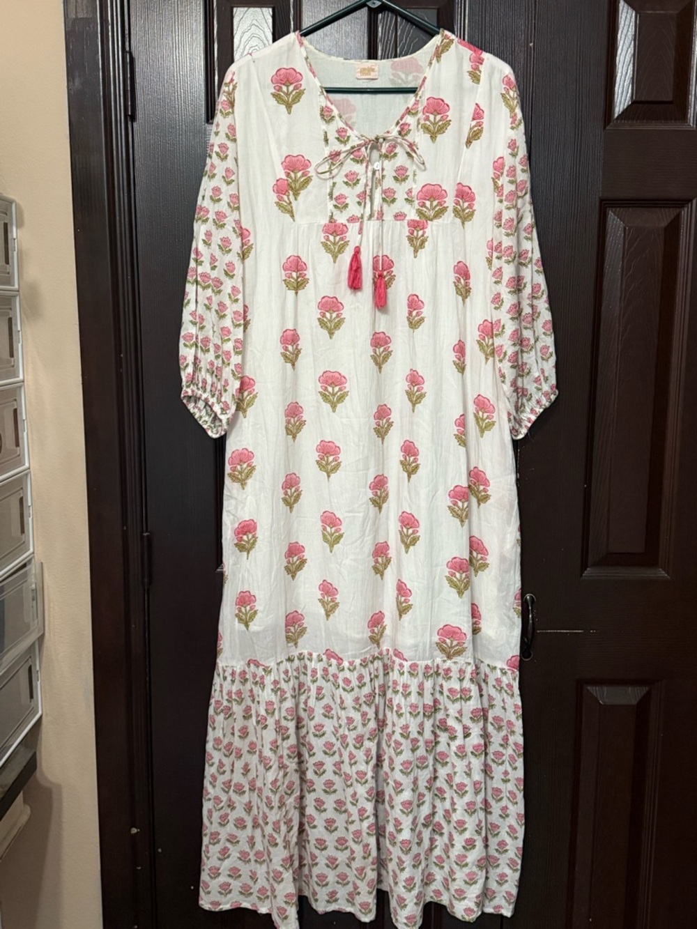 Bohemian Floral Maxi Dress in Pink and Cream